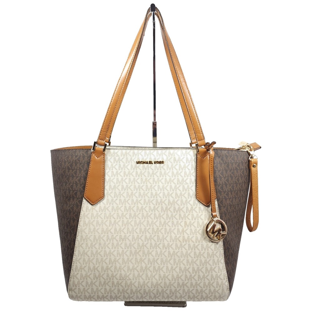 Michael Kors Women Shoulder Tote Bag Purse Handbag Brown Cream Design MK